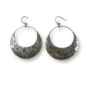 Silpada 925 Sterling Silver Flower Basket Hoops Drop Earrings Boho W2378